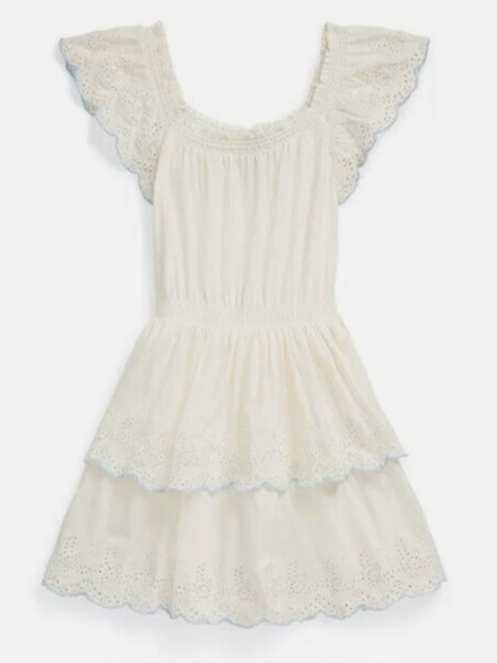 Polo Ralph Lauren Girls White Eyelet Tiered Cotton Jersey Dress